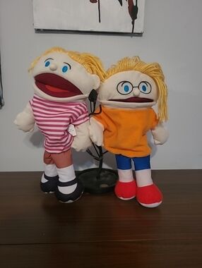 Set of 2 Plush Hand Puppets 12” Boy Girl Soft Puppet Toy Kids